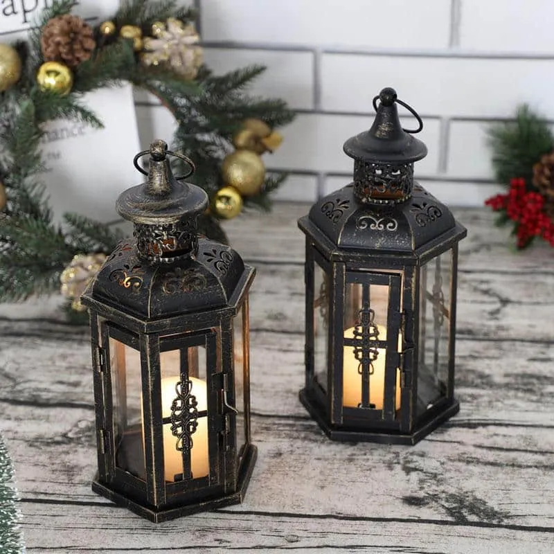 10 inch High Vintage Style Hanging Lantern（Set of 2 ）