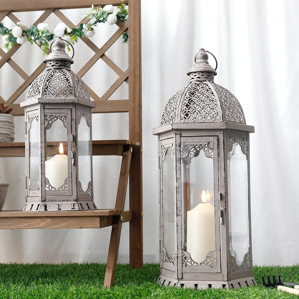 22"&17" H Outdoor Vintage Metal Candle Lanterns(Grey with Black Brush)