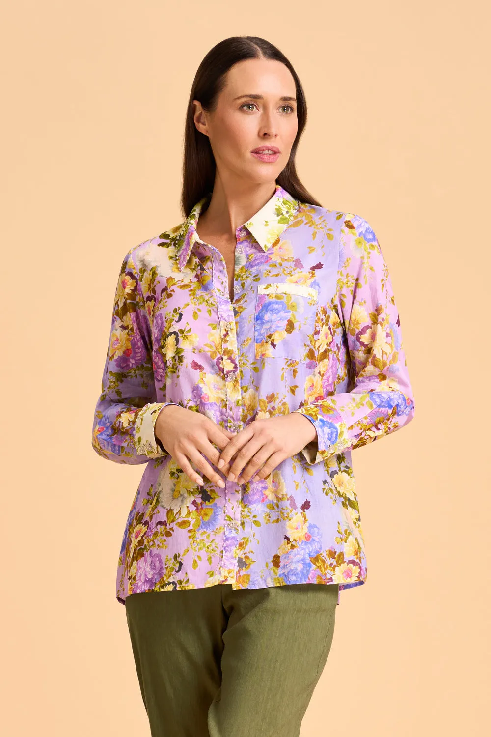 Beaded Mixed Print Shirt