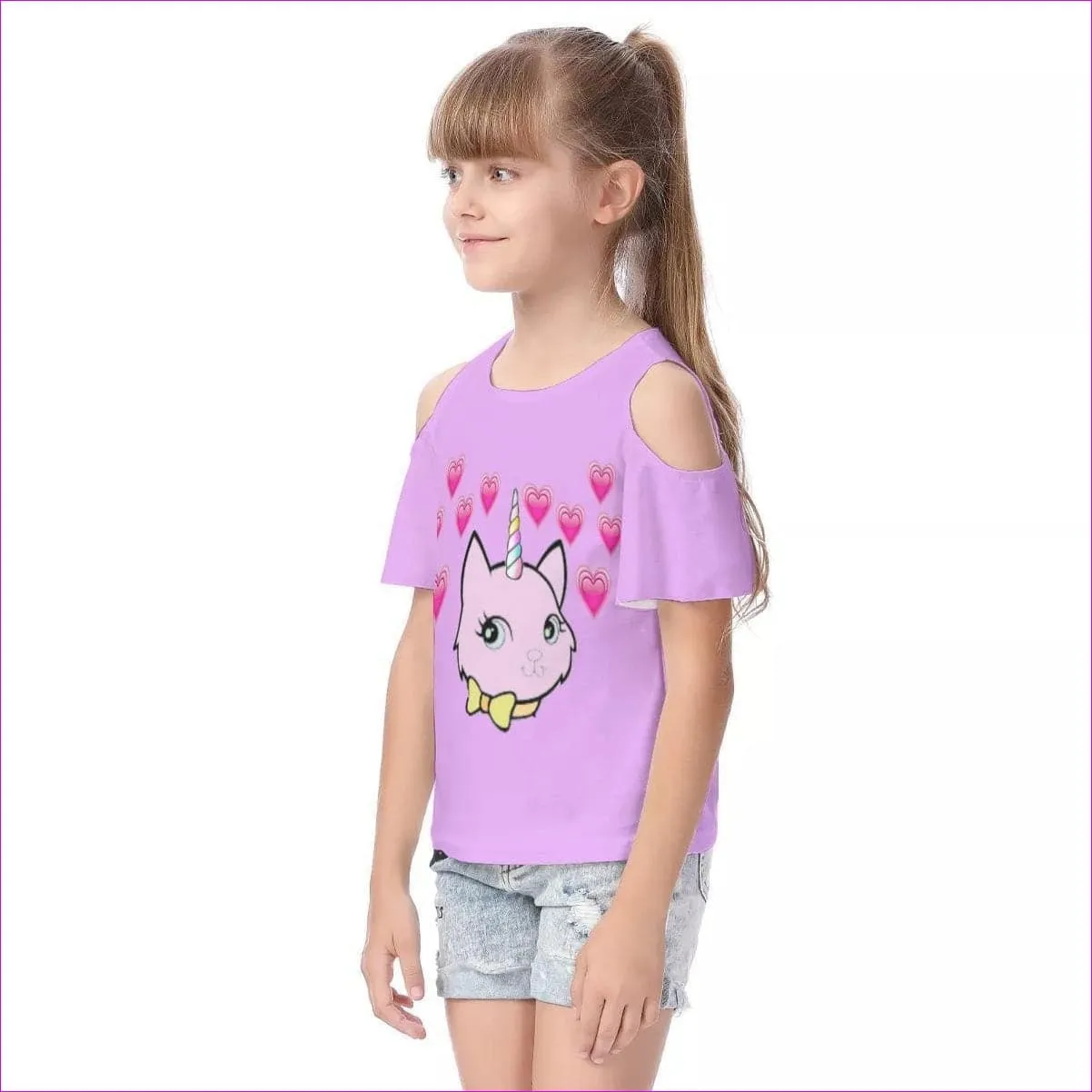 Bec & Friends Uni-Kitten Kids Cold Shoulder T-shirt With Ruffle Sleeves