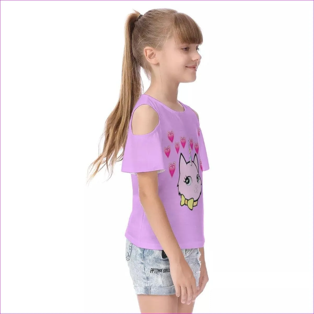 Bec & Friends Uni-Kitten Kids Cold Shoulder T-shirt With Ruffle Sleeves