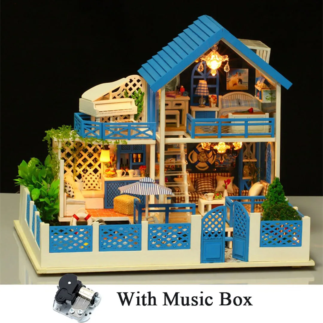 Blue Mediterranean Villa DIY Miniature House Kit