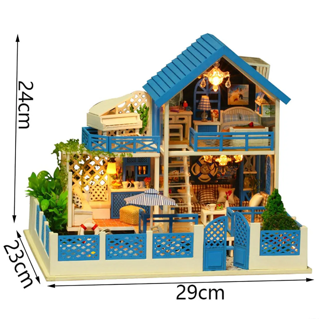 Blue Mediterranean Villa DIY Miniature House Kit