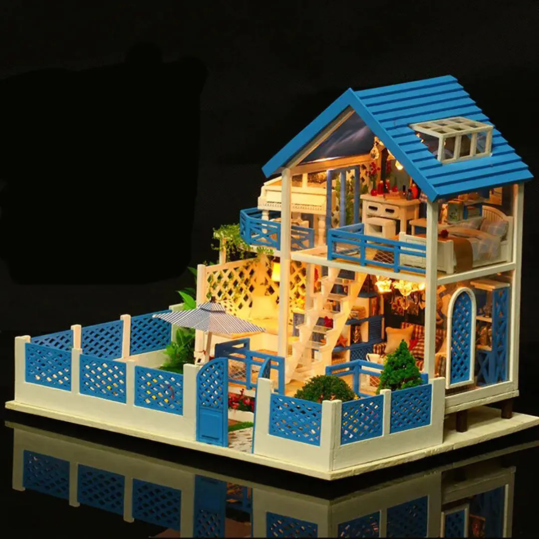 Blue Mediterranean Villa DIY Miniature House Kit