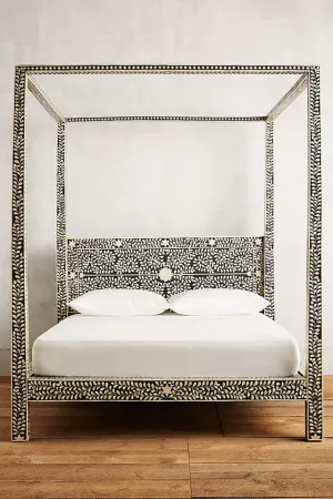 Bone Inlay Four Poster Bed Black