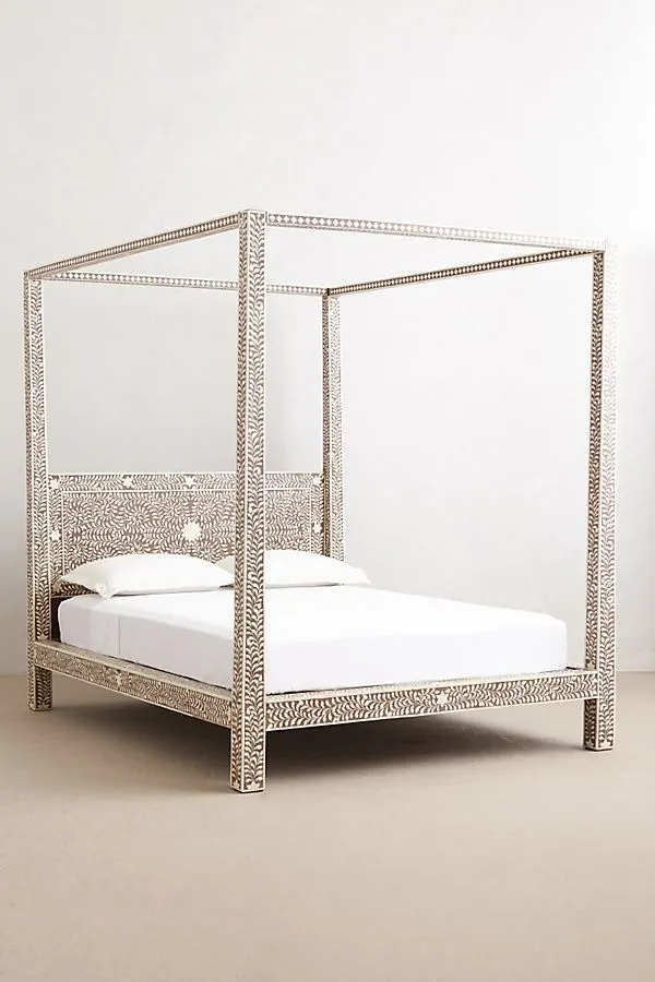 Bone Inlay Four Poster Bed Brown