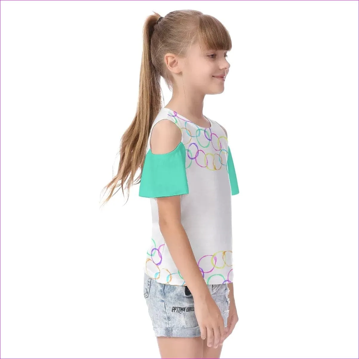 Bubbles Kids Cold Shoulder T-shirt With Ruffle Sleeves