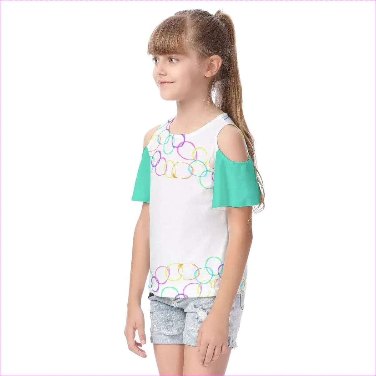 Bubbles Kids Cold Shoulder T-shirt With Ruffle Sleeves