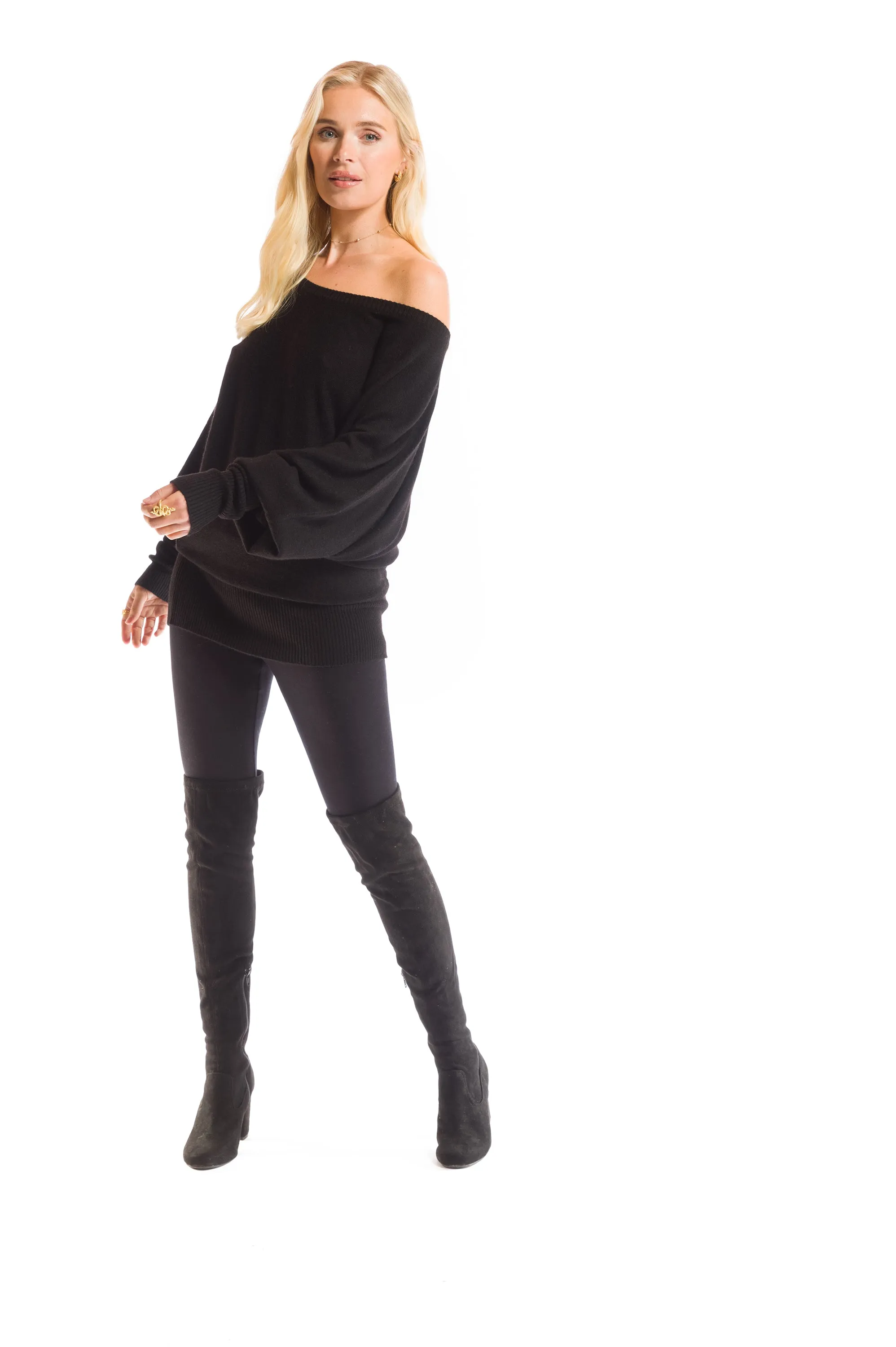 CASHMERE RAGLAN JUMPER BLACK