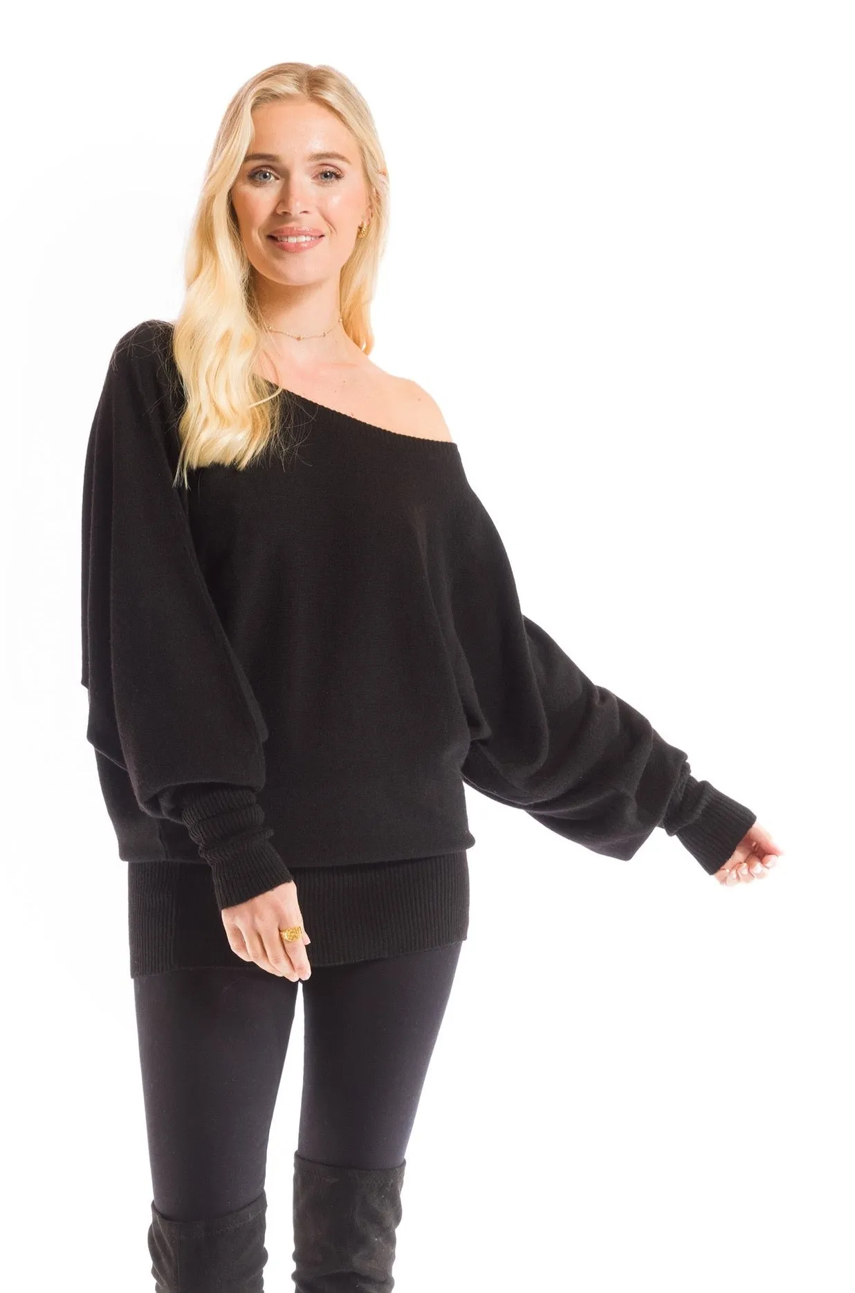 CASHMERE RAGLAN JUMPER BLACK