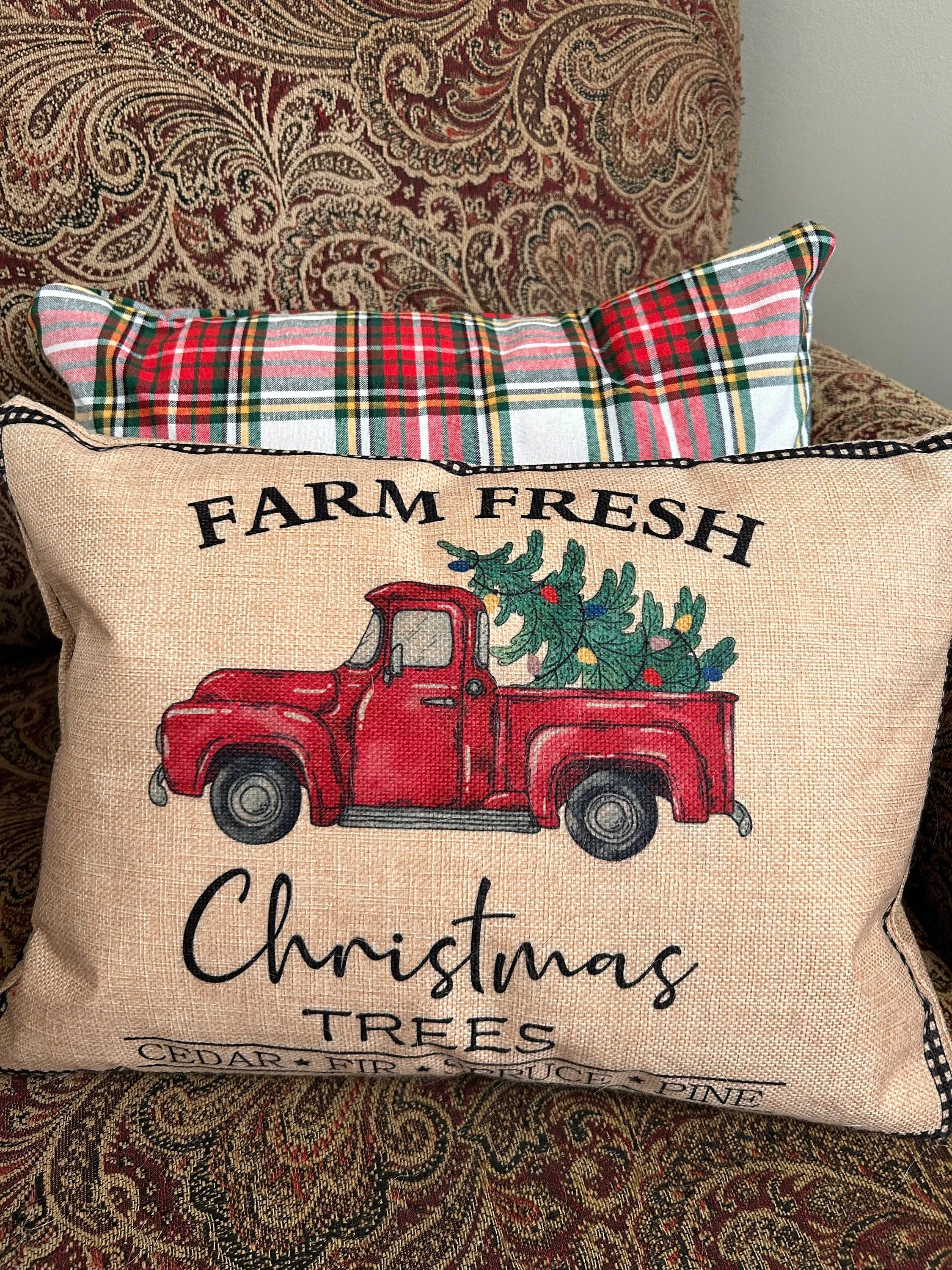 Christmas tree red truck pillow cover 20x20