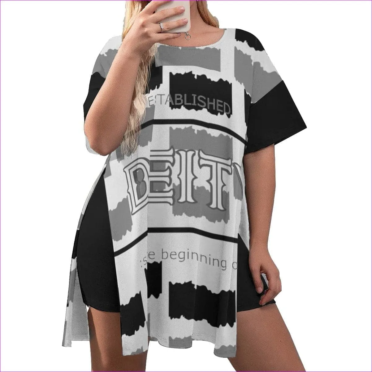 Deity Womens Drop-Shoulder T-Shirt with Side Split and Shorts Voluptuous ( ) Plus Size