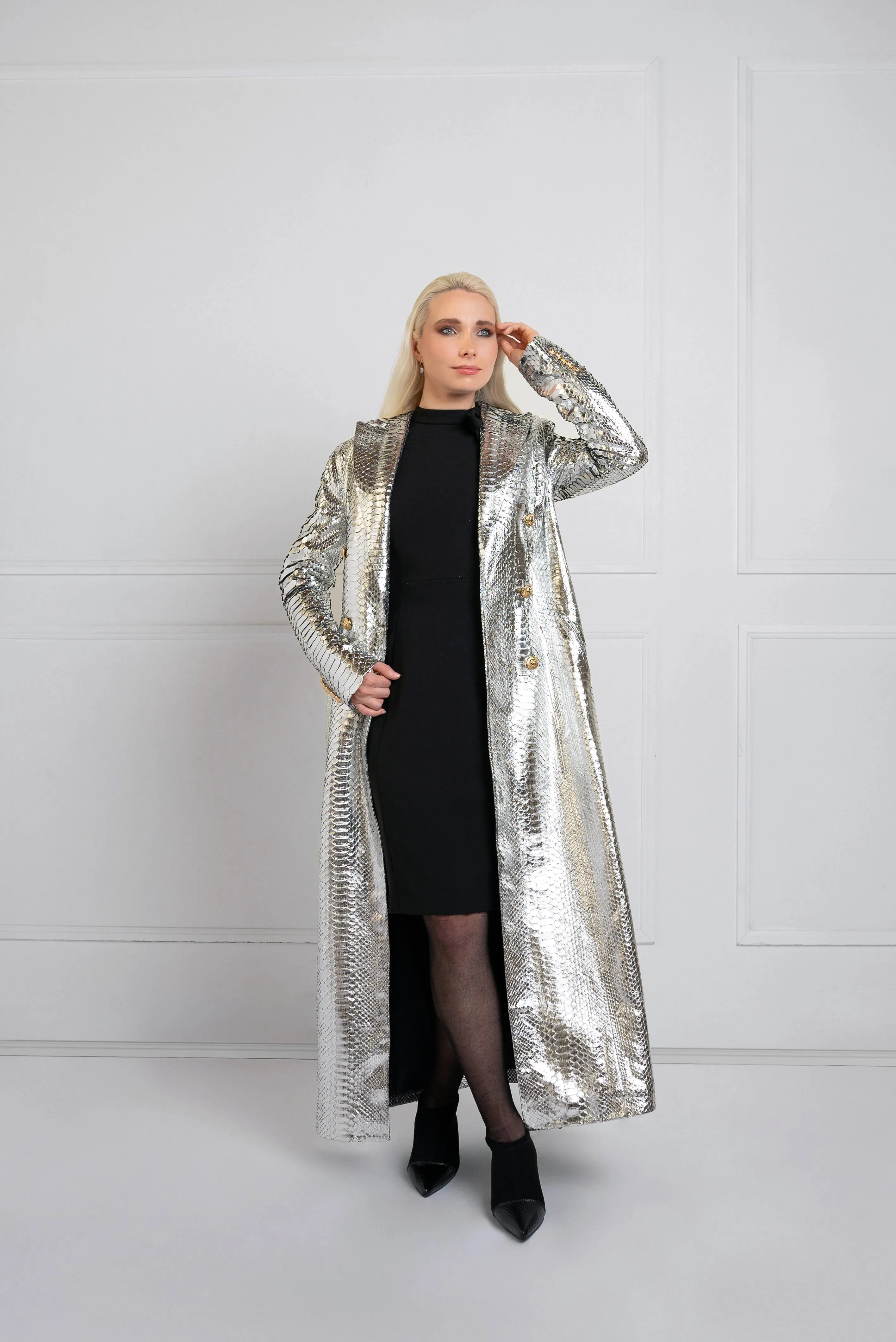 Elegant Long Python Leather Coat | Limited Edition