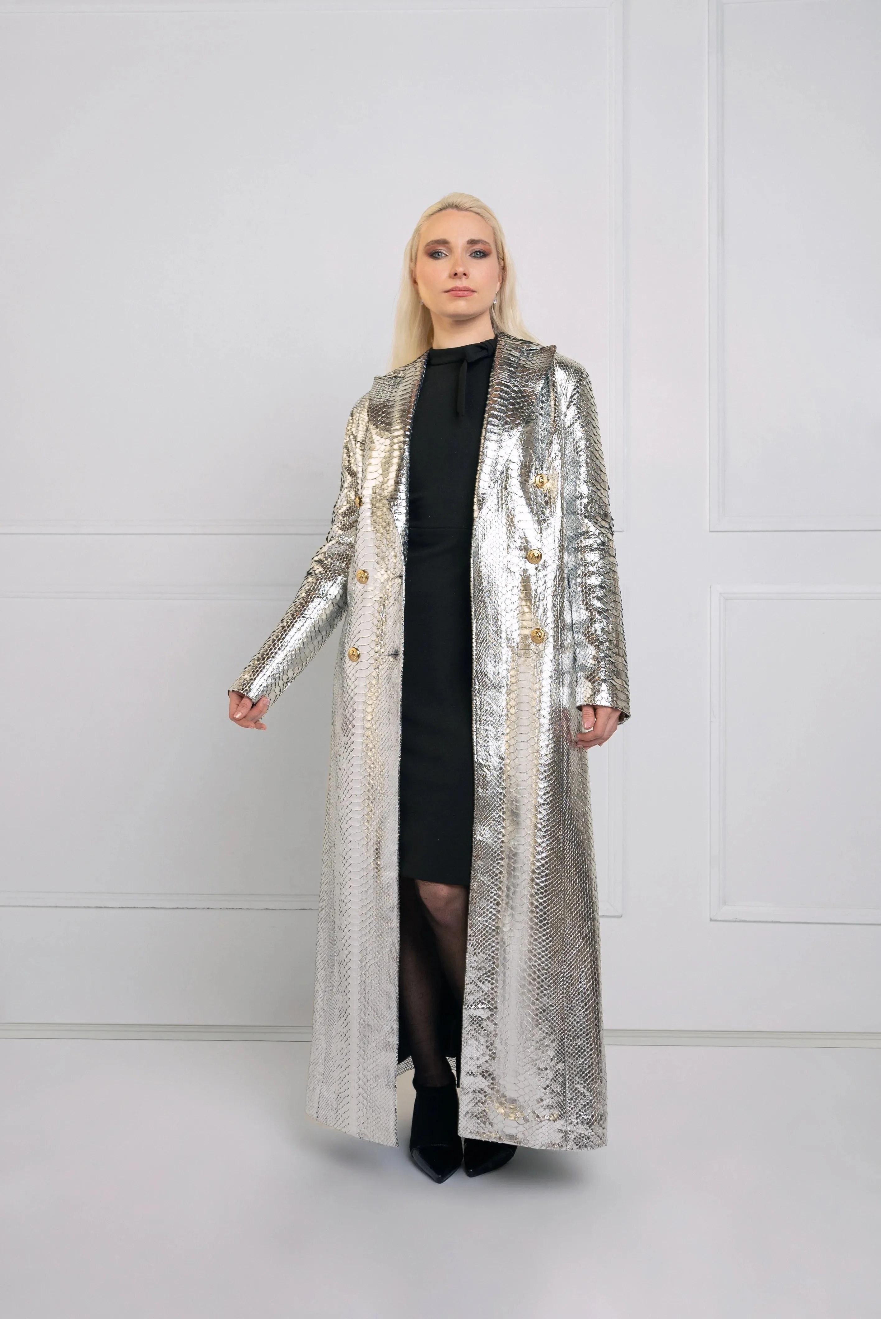 Elegant Long Python Leather Coat | Limited Edition