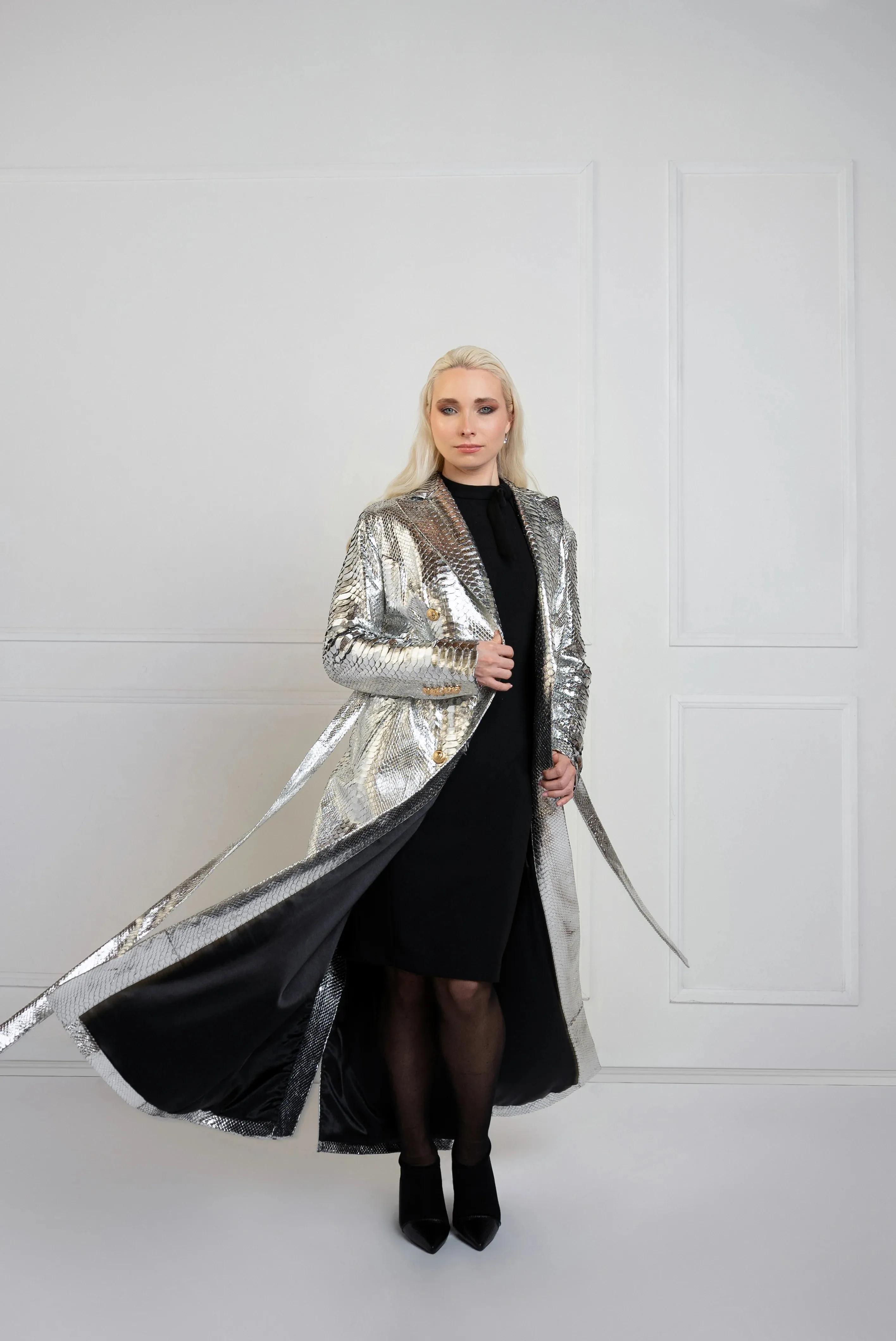 Elegant Long Python Leather Coat | Limited Edition