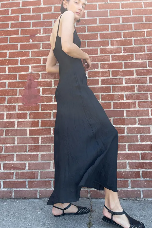 Floor-Length Bias Ankle Slip in Black