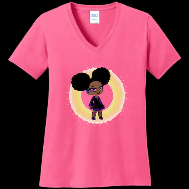 Fro-Puff Women's & Teen's V-Neck Tee - Ships from The US