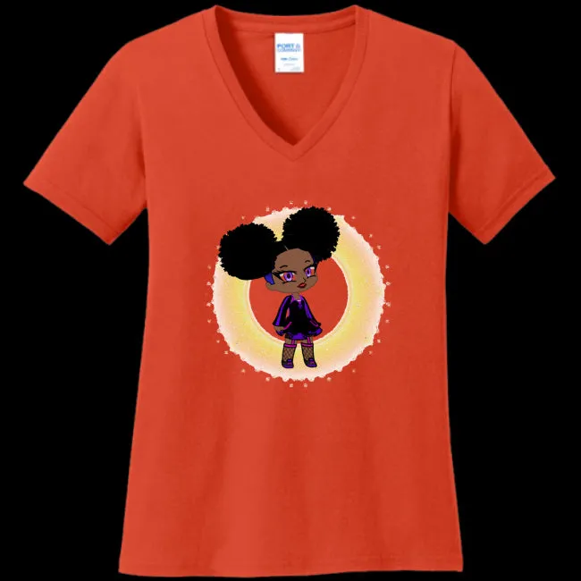 Fro-Puff Women's & Teen's V-Neck Tee - Ships from The US