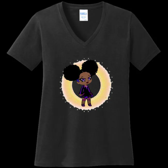 Fro-Puff Women's & Teen's V-Neck Tee - Ships from The US