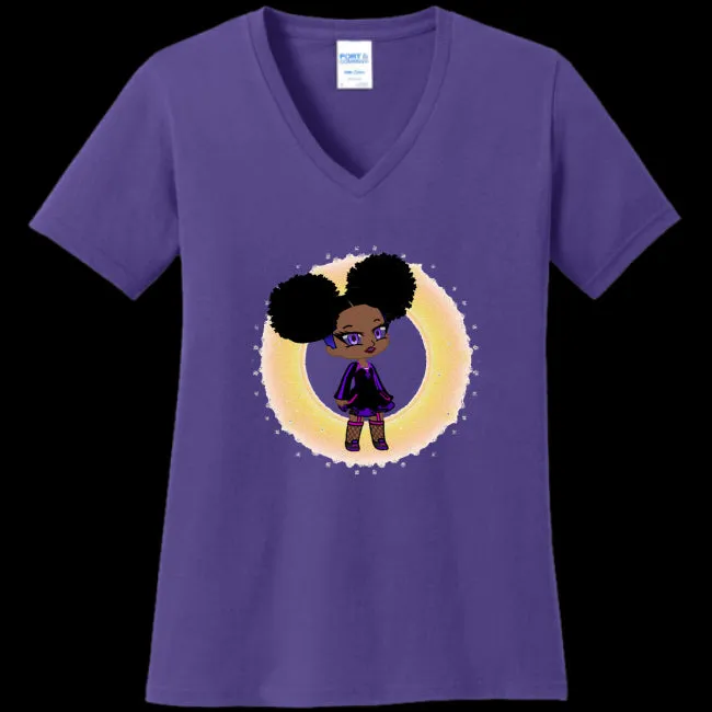 Fro-Puff Women's & Teen's V-Neck Tee - Ships from The US