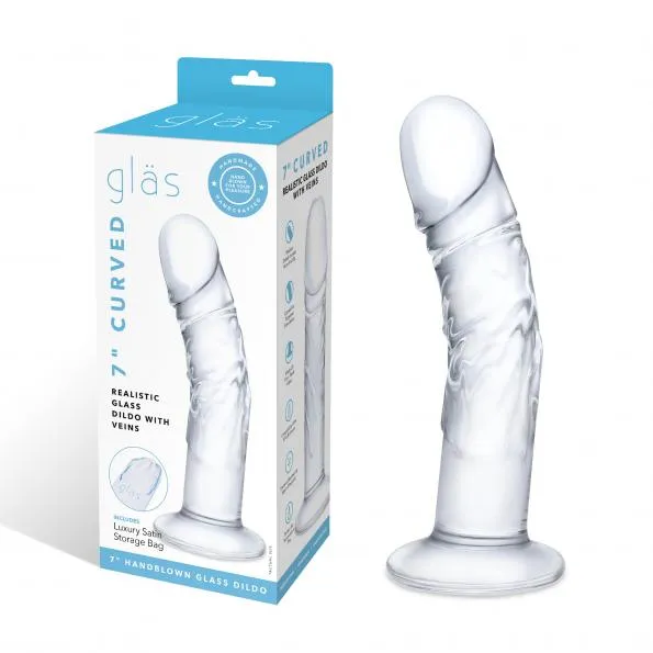 Glas 7 Curved Realistic Glass Dildo W Veins "