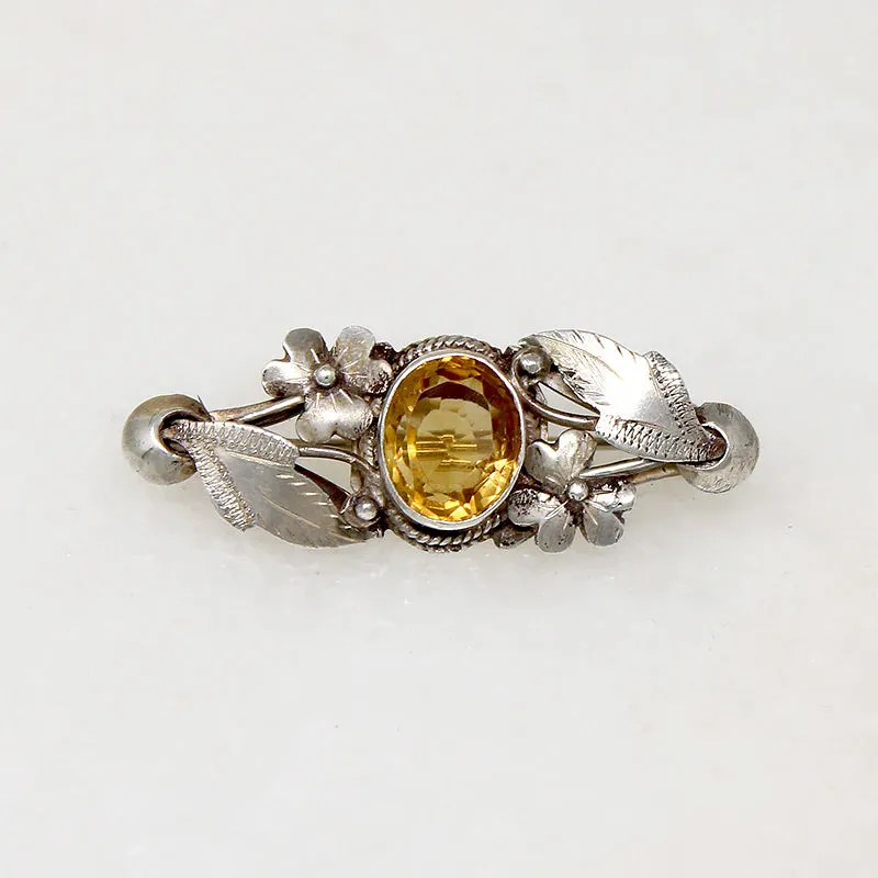 Golden Citrine in Romantic Sterling Brooch