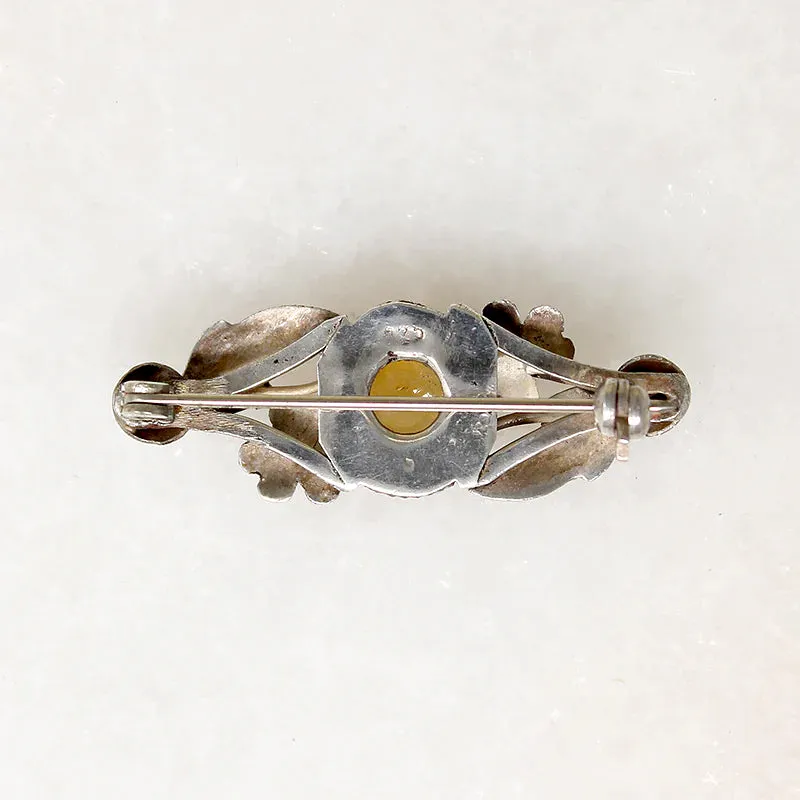 Golden Citrine in Romantic Sterling Brooch