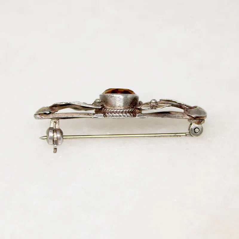 Golden Citrine in Romantic Sterling Brooch