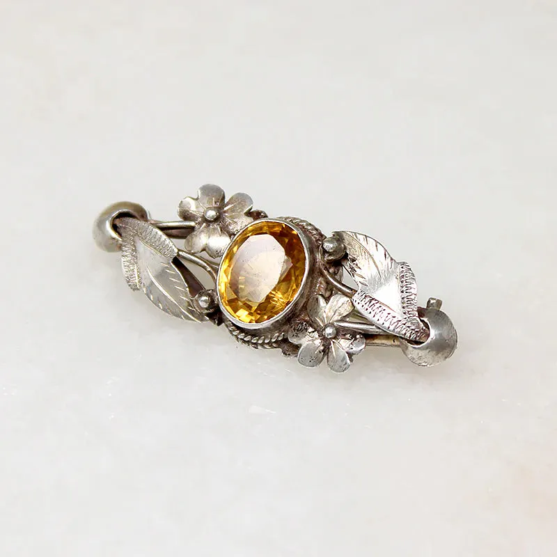 Golden Citrine in Romantic Sterling Brooch