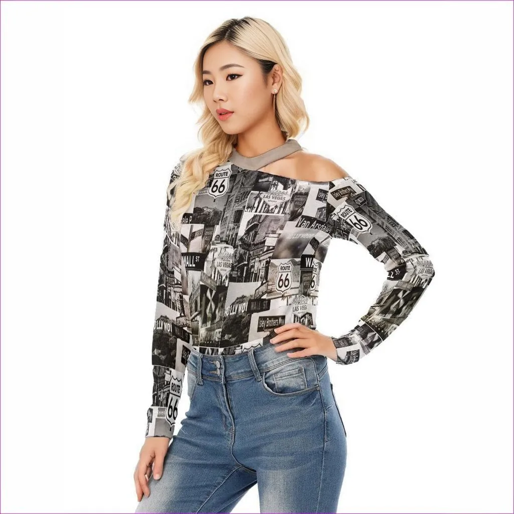 Greyed Streets Womens Off-shoulder Long-Sleeves T-shirt