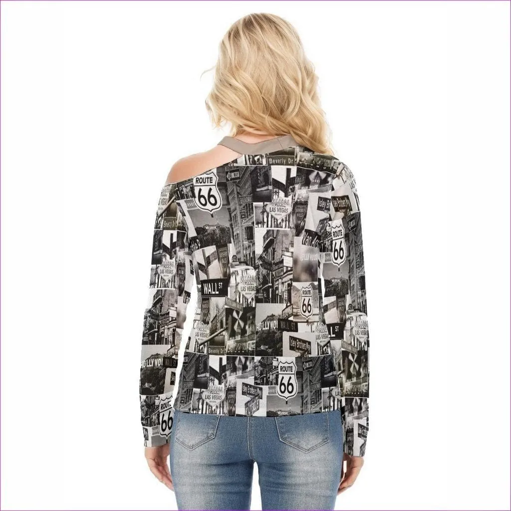 Greyed Streets Womens Off-shoulder Long-Sleeves T-shirt