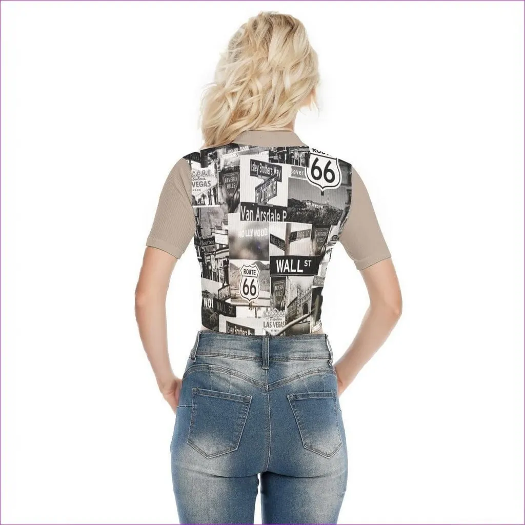 Greyed Streets Womens Short Sleeve Cropped T-shirt With Zipper