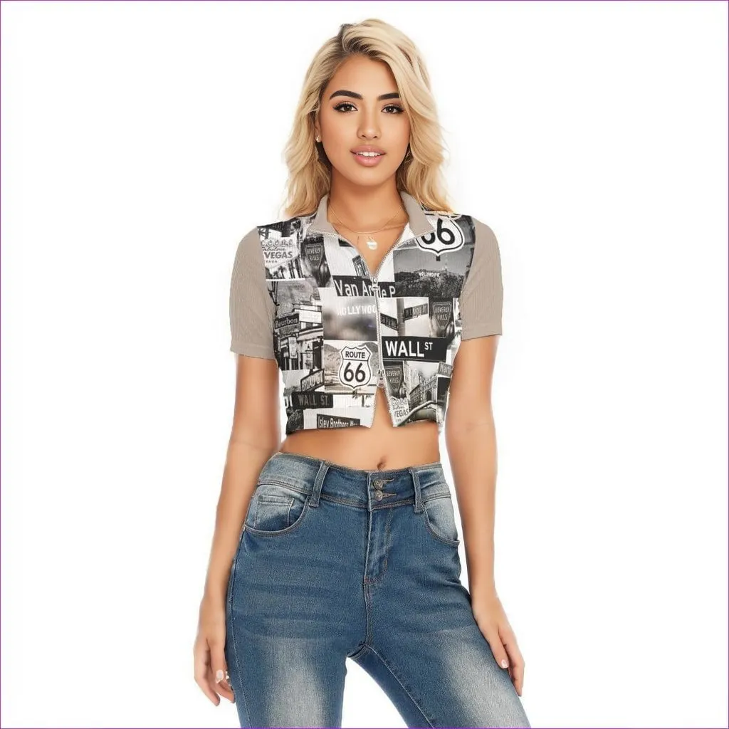 Greyed Streets Womens Short Sleeve Cropped T-shirt With Zipper