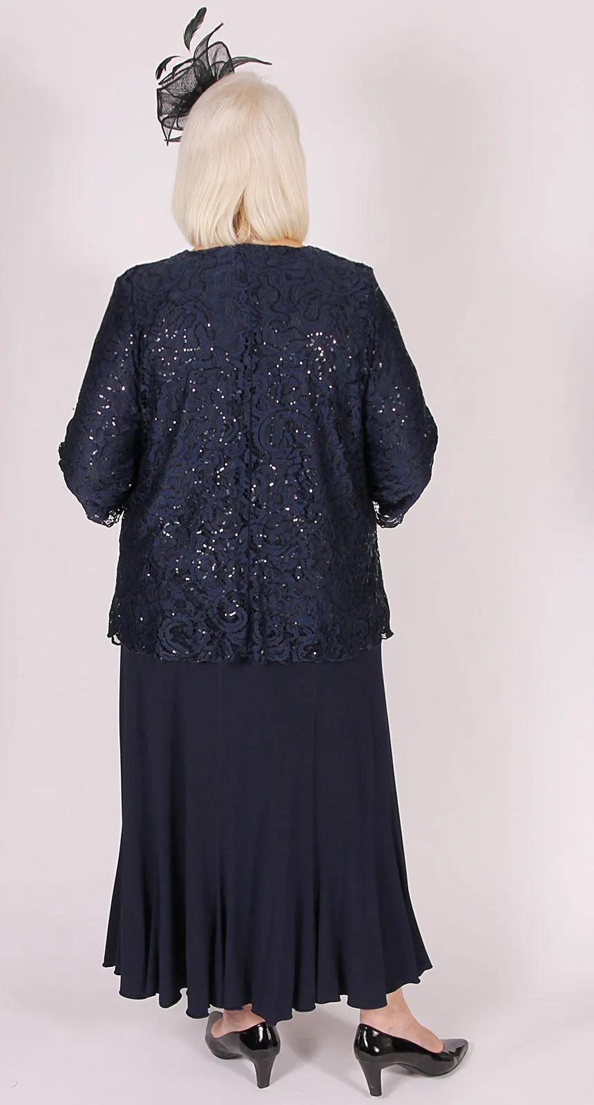 Lovely Lace and Sequins Round Neck Top Navy