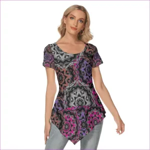 Mandala Graffiti Womens Irregular Hem Short Sleeve T-shirt