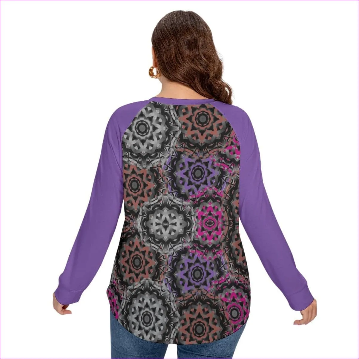 Mandala Graffiti Women’s O-neck T-shirt With Raglan Sleeve Voluptuous ( ) Plus Size