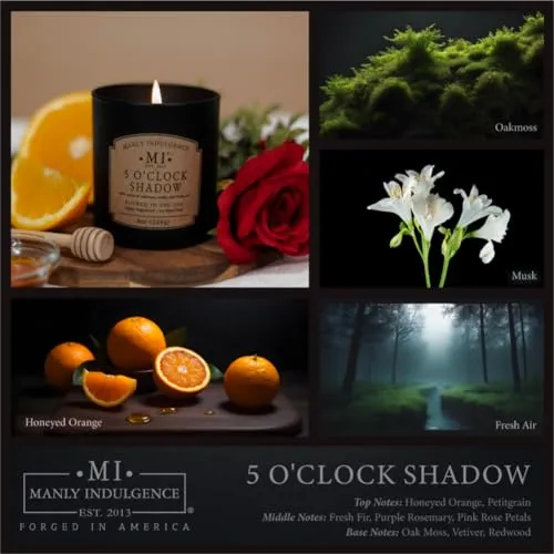 Manly Indulgence Scented Jar Candles for Men | 5 O'Clock Shadow – Oakmoss & Musk | Strong, Masculine Fragrance | Classic  Collection with Elegant Gift Box | Forged in America | New in 2024