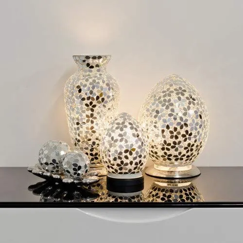 Mini Mosaic Glass Egg Lamp - Mirrored Flower