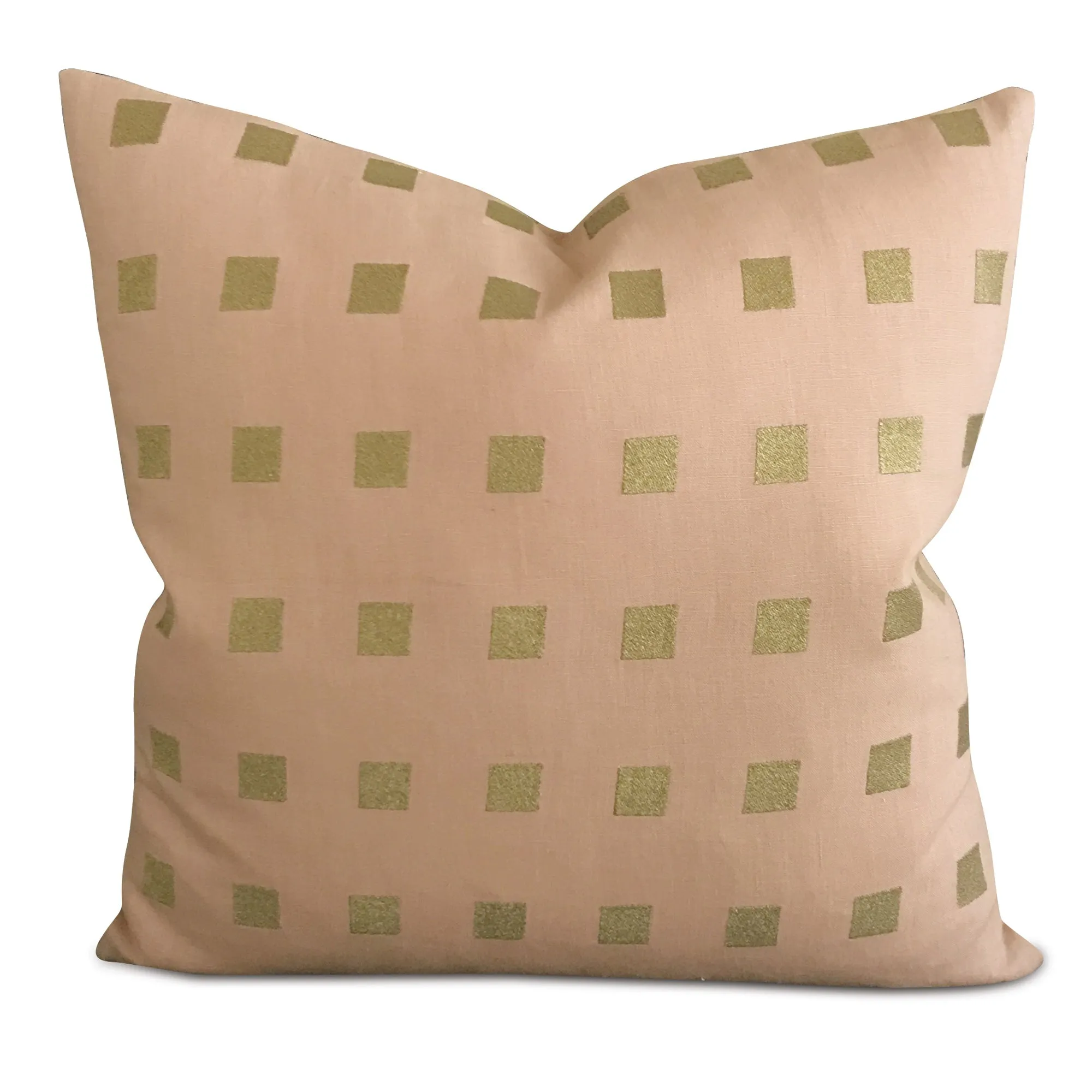 Natural Linen Geometric Green Square Throw Pillow Cover 20x20