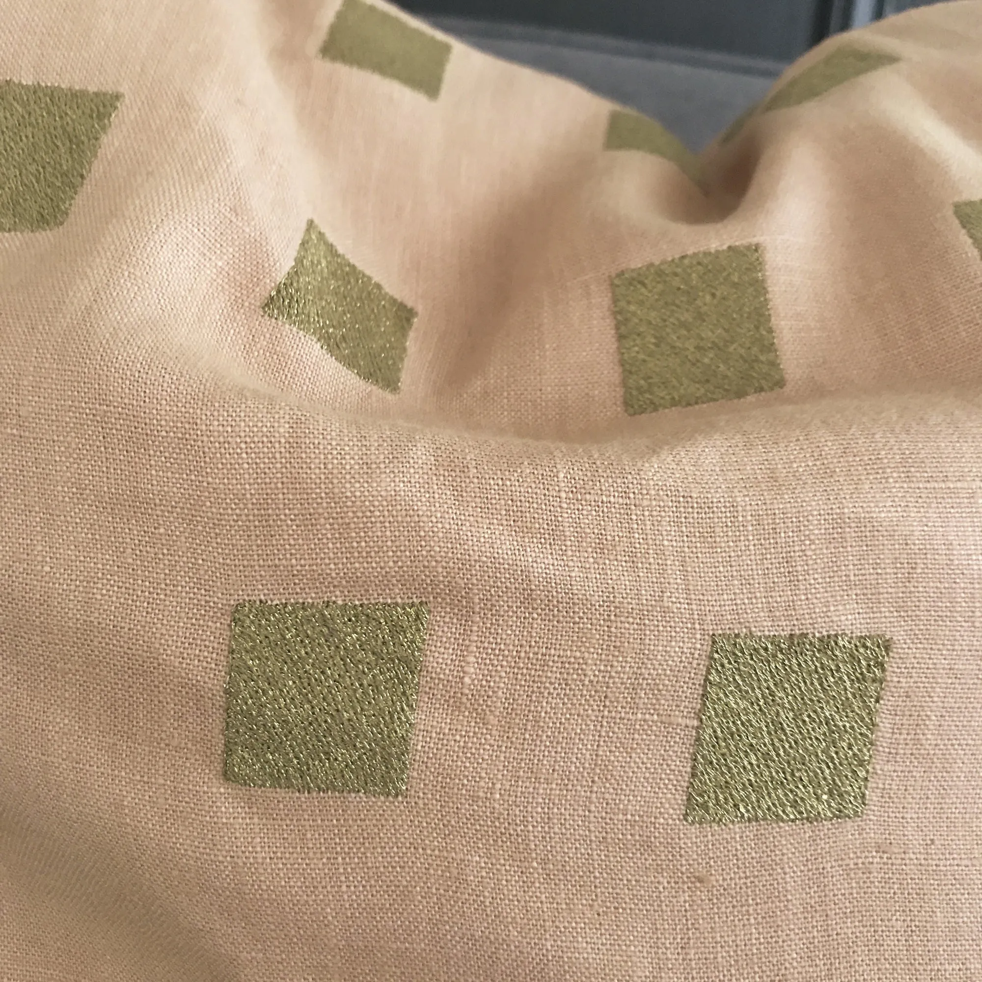 Natural Linen Geometric Green Square Throw Pillow Cover 20x20