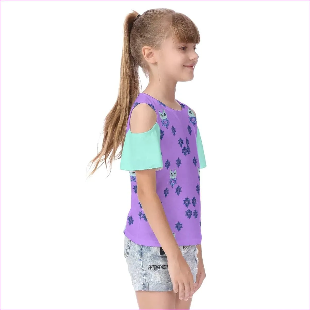 Owl-Some Kids Cold Shoulder T-shirt With Ruffle Sleeves