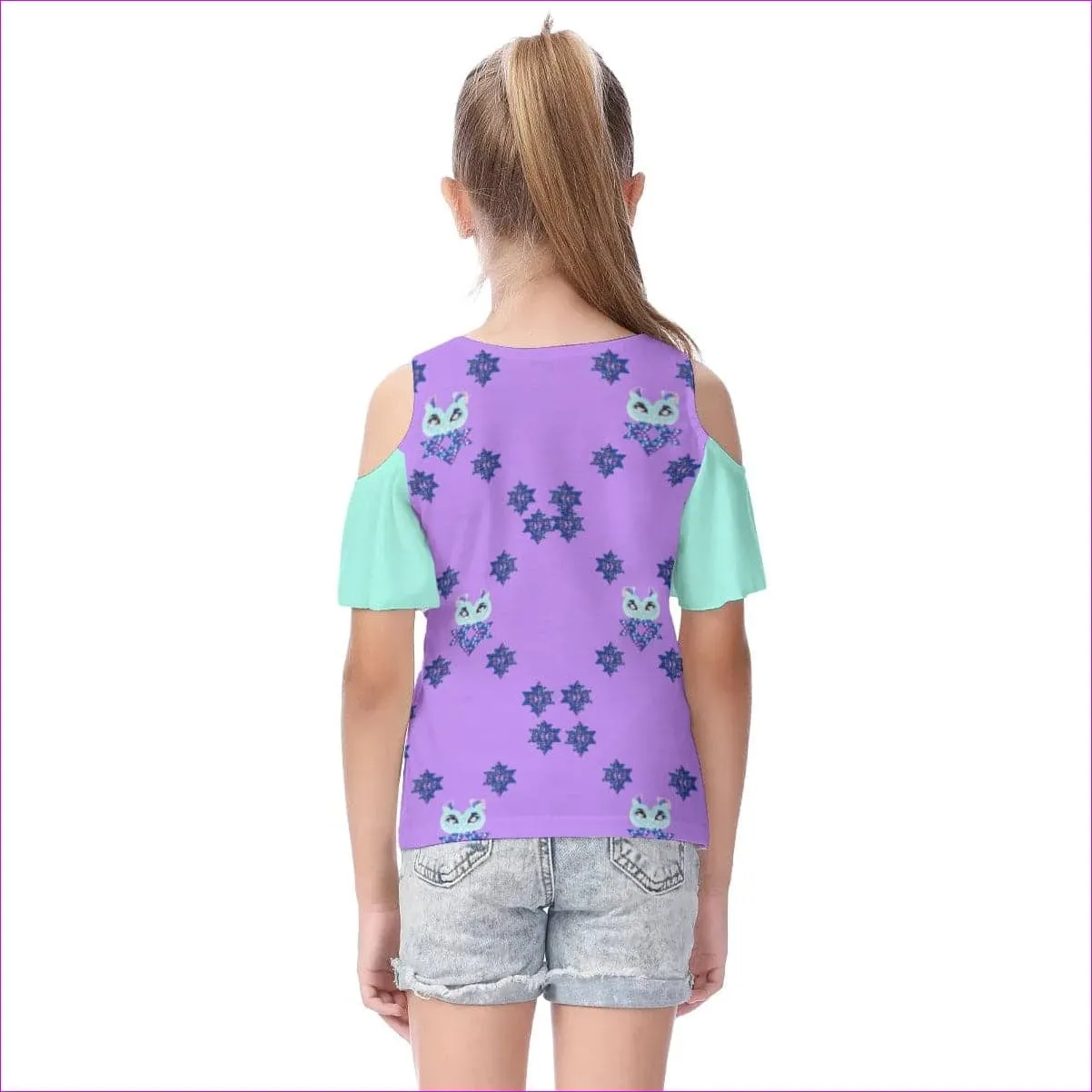 Owl-Some Kids Cold Shoulder T-shirt With Ruffle Sleeves