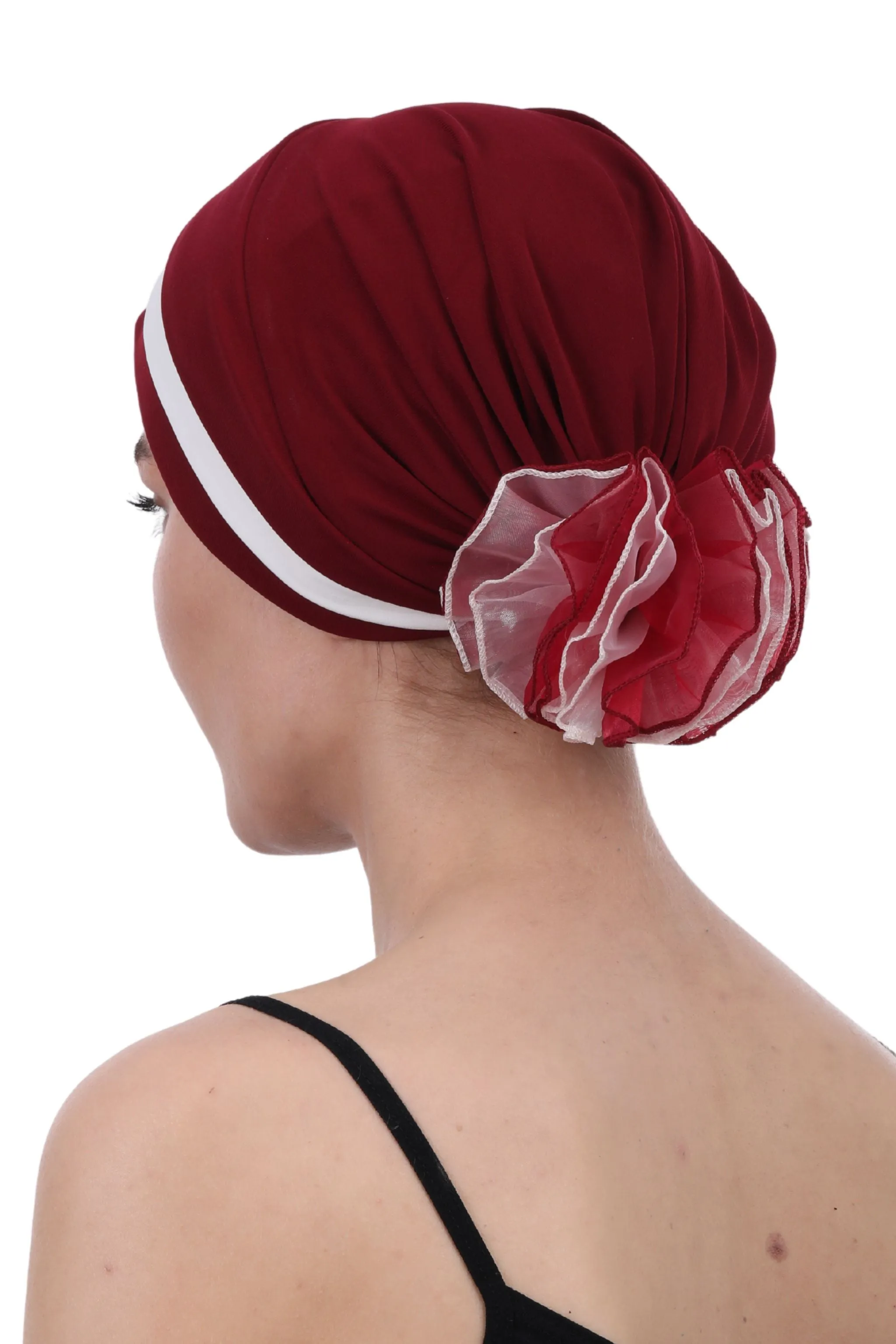 Padded and Folded Front Hat with Chiffon Flower