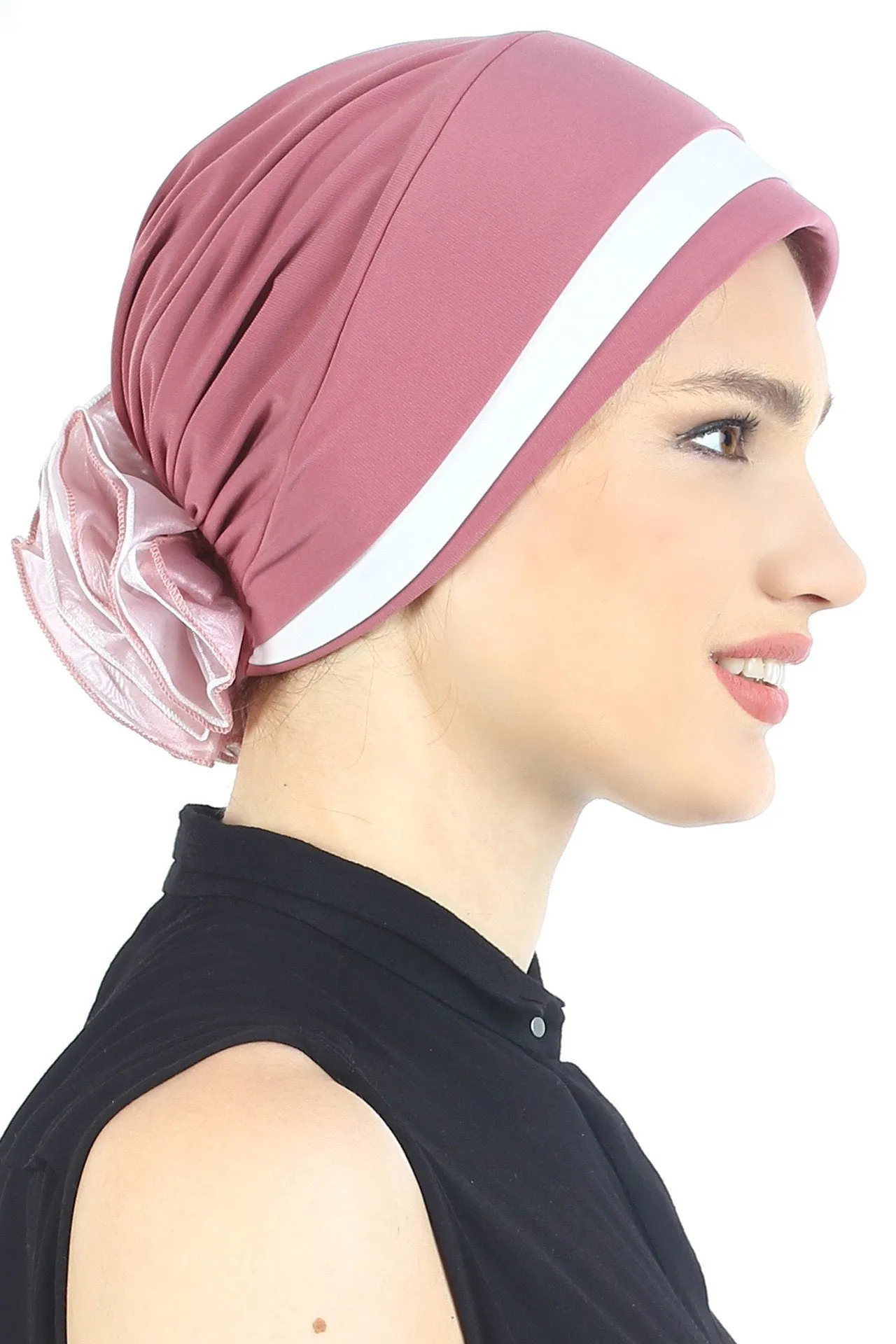 Padded and Folded Front Hat with Chiffon Flower