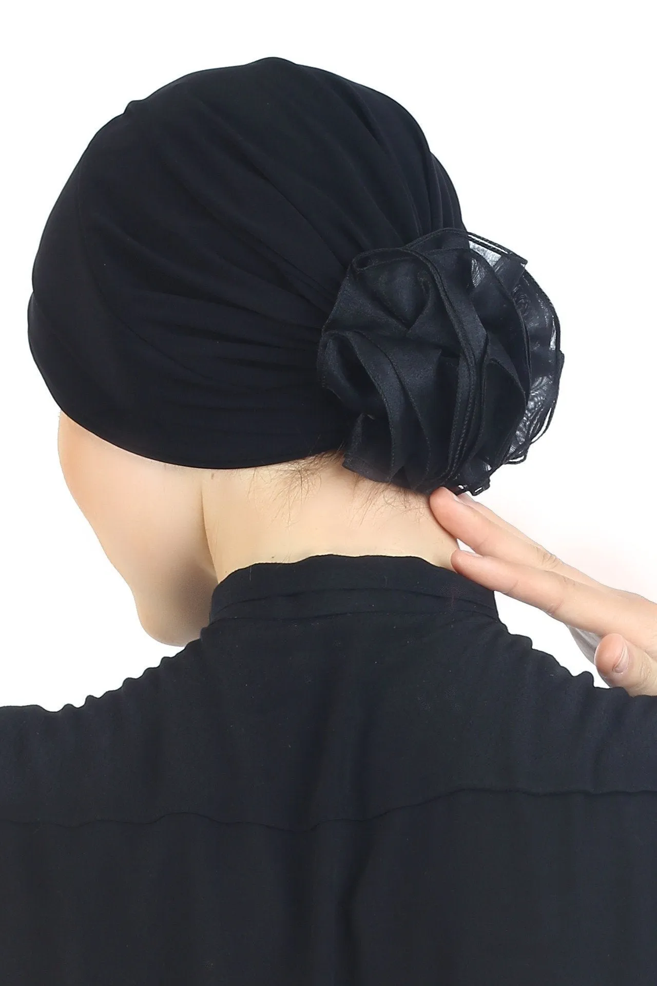 Padded and Folded Front Hat with Chiffon Flower