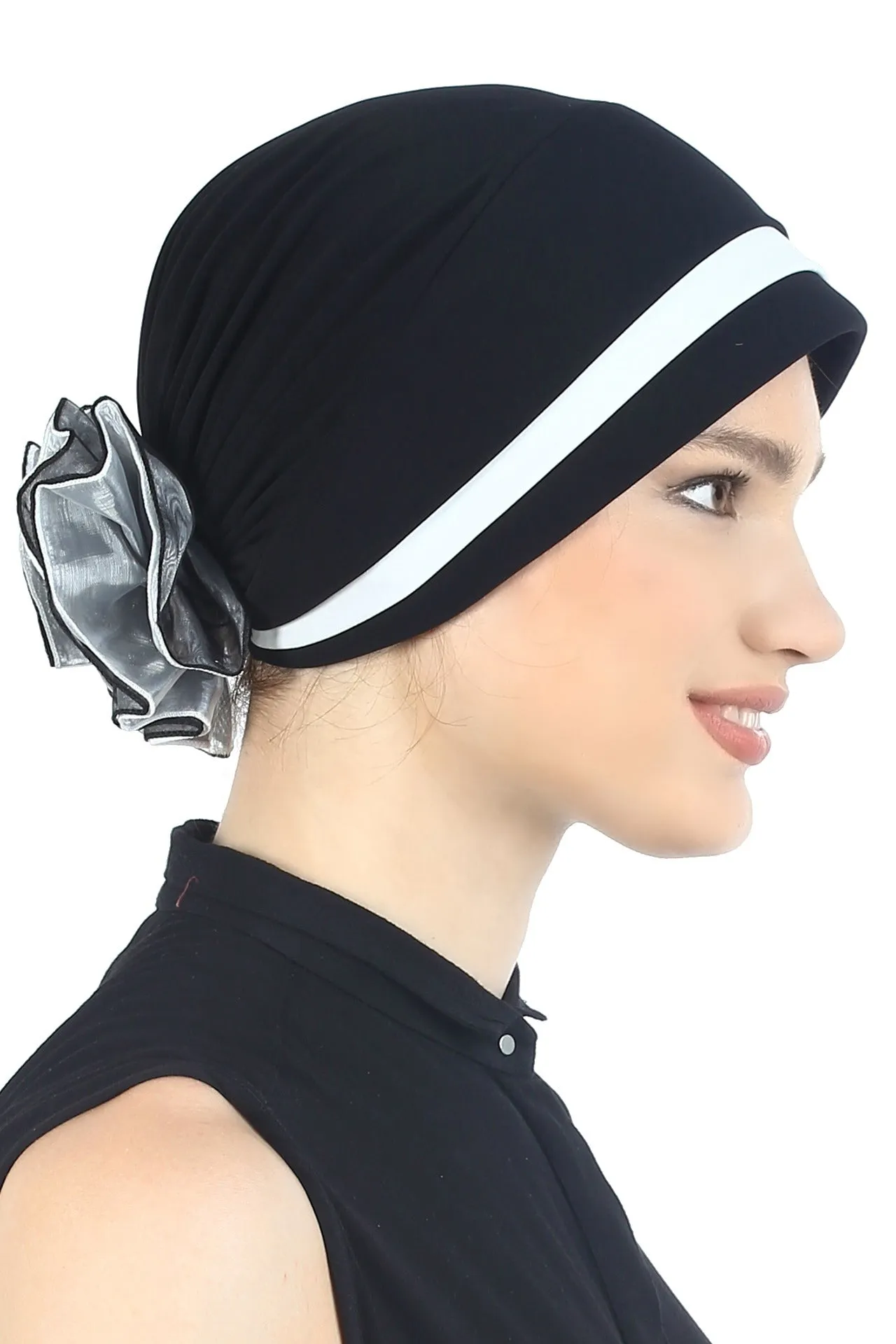 Padded and Folded Front Hat with Chiffon Flower