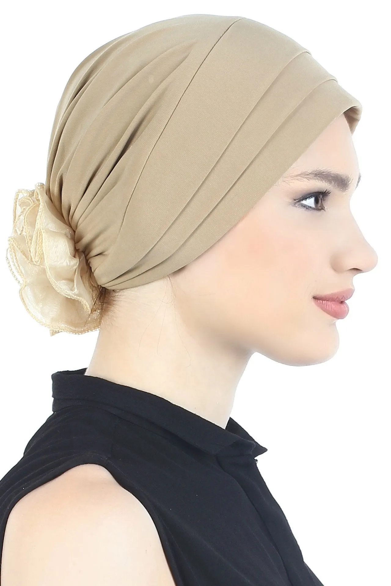 Padded and Folded Front Hat with Chiffon Flower