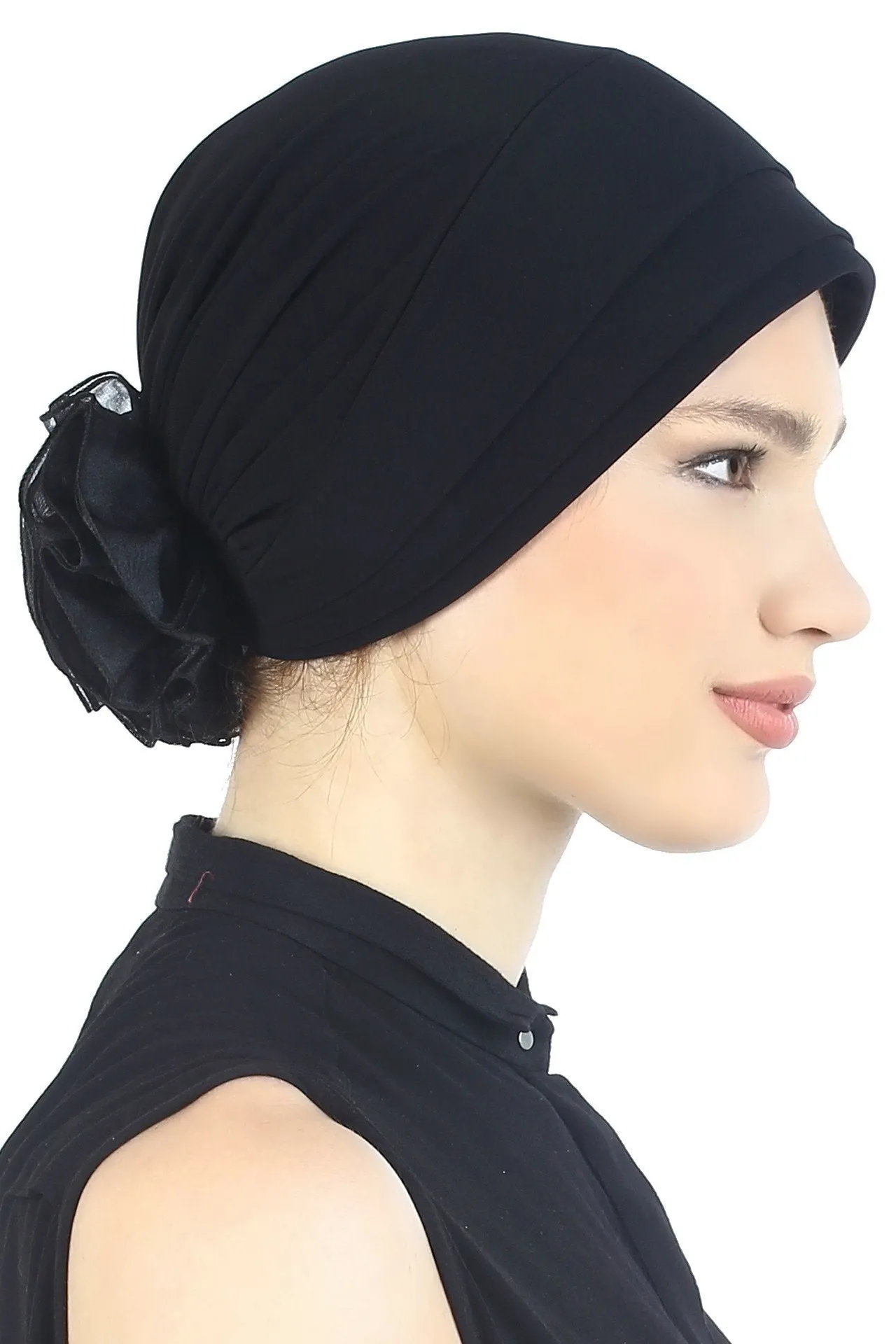 Padded and Folded Front Hat with Chiffon Flower