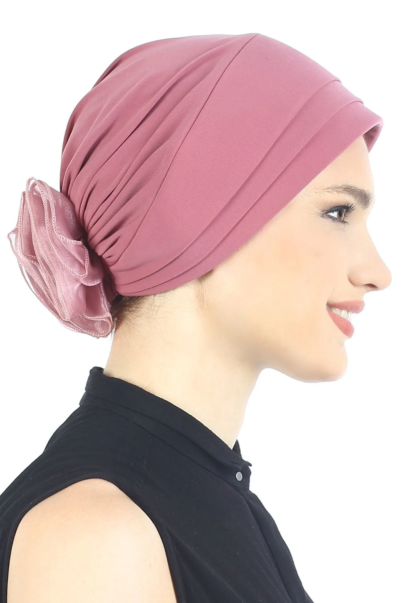 Padded and Folded Front Hat with Chiffon Flower