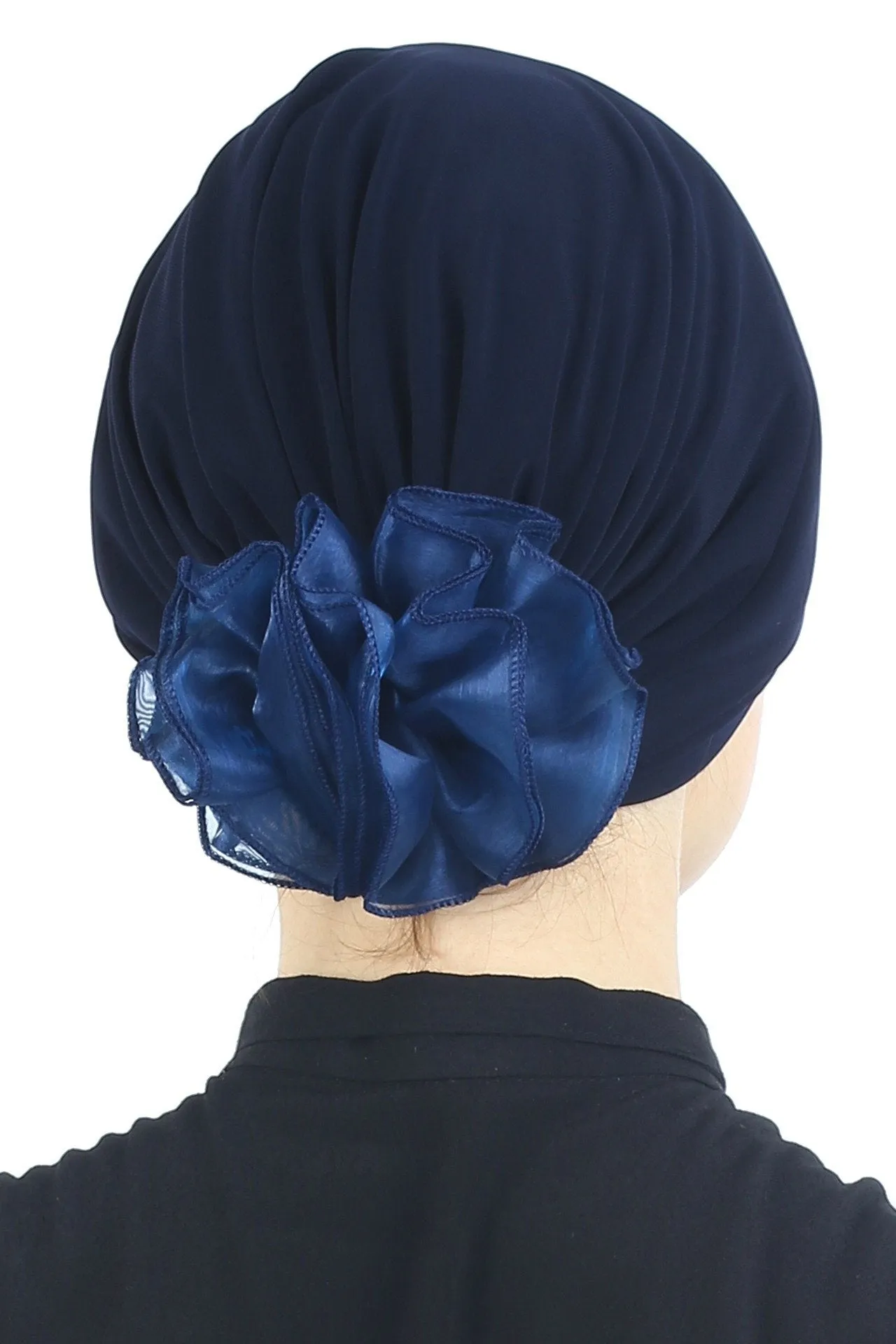 Padded and Folded Front Hat with Chiffon Flower